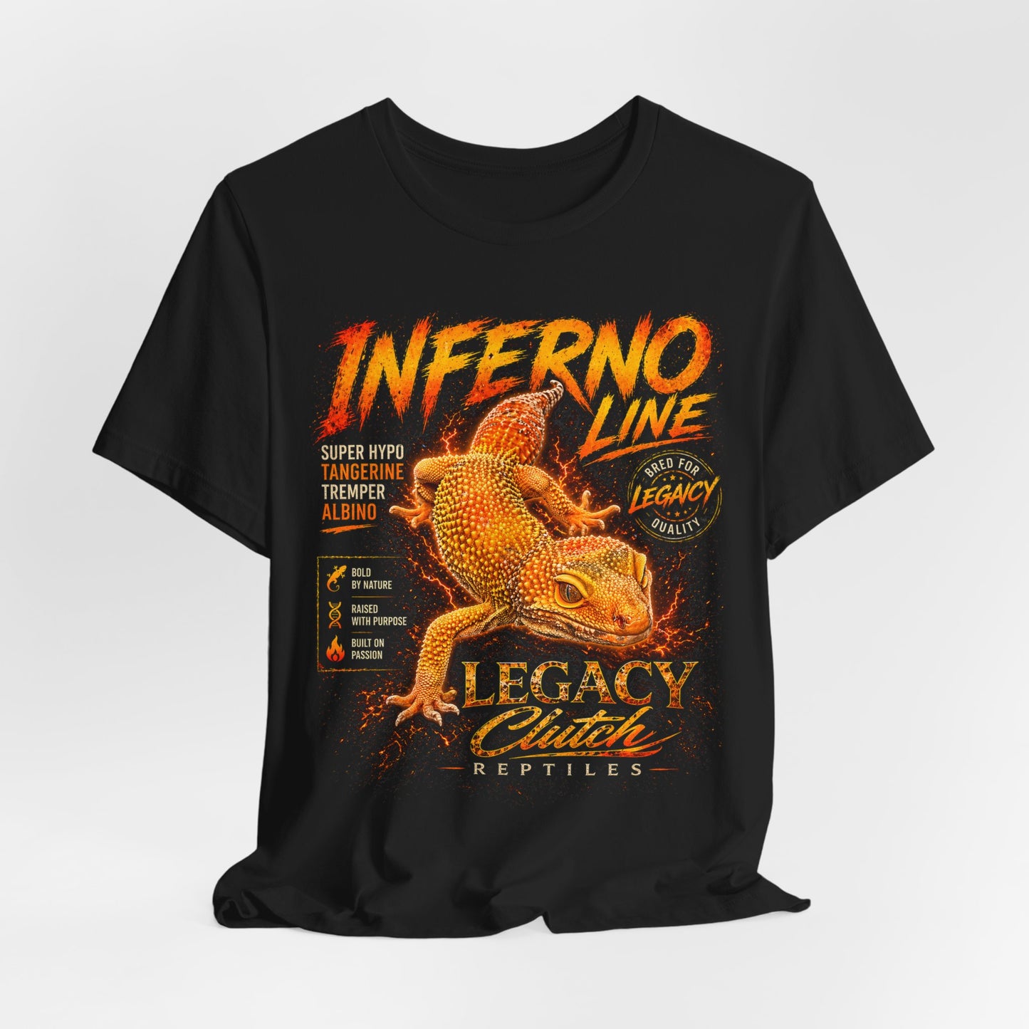 Inferno Line Leopard Gecko Shirt β Super Hypo Tangerine Tremper Albino | Legacy Clutch Reptiles Premium Tee